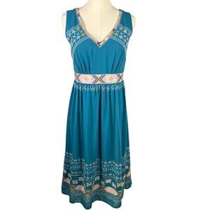 Sundance Teal Blue Embroidered Sleeveless Boho Midi Dress Women's Size 2‎